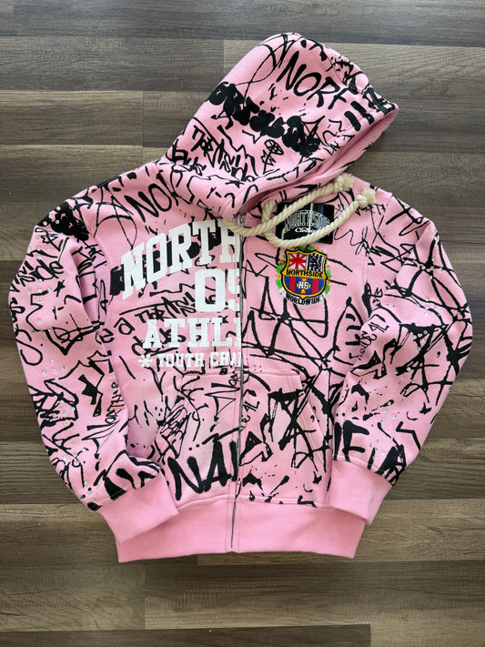 Northside Graffiti Zip Up Hoodie - Pink